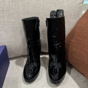 Stuart Weitzman Apollo black soft patent platorm heeled boots Size 5